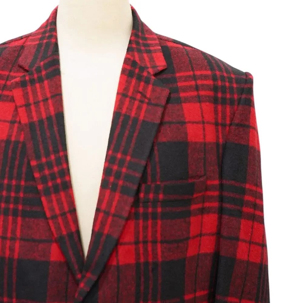 Mens 48R Red Black Plaid Check Wool Blazer Sport Coat Wedding Formal Party